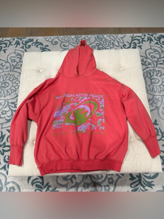 Sweaters - Intergalactic Peace Graphic Hoodie - Coral Pink
